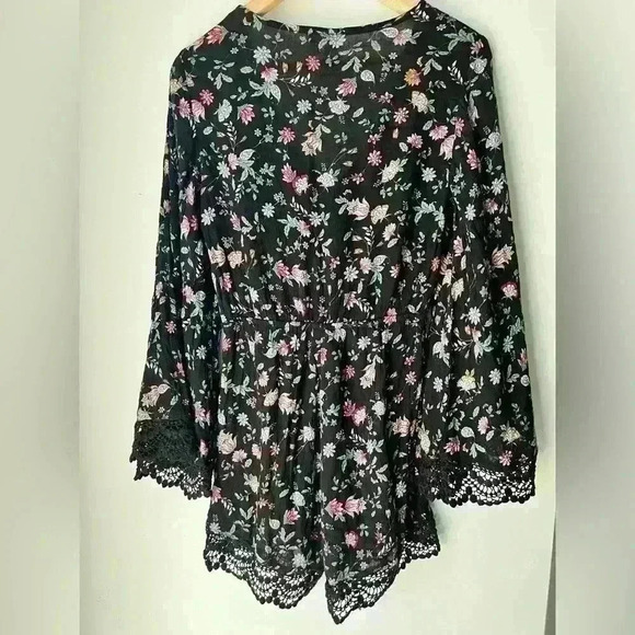 H&M Black Pink Floral Boho Bohemian Fairy Core Euro Summer Romantic Romper XS - Picture 9 of 11